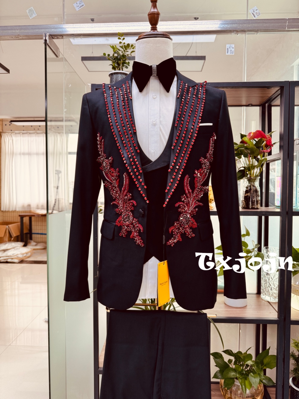 Men Formal Wear Red - New Men's Red Crystal Suit Set