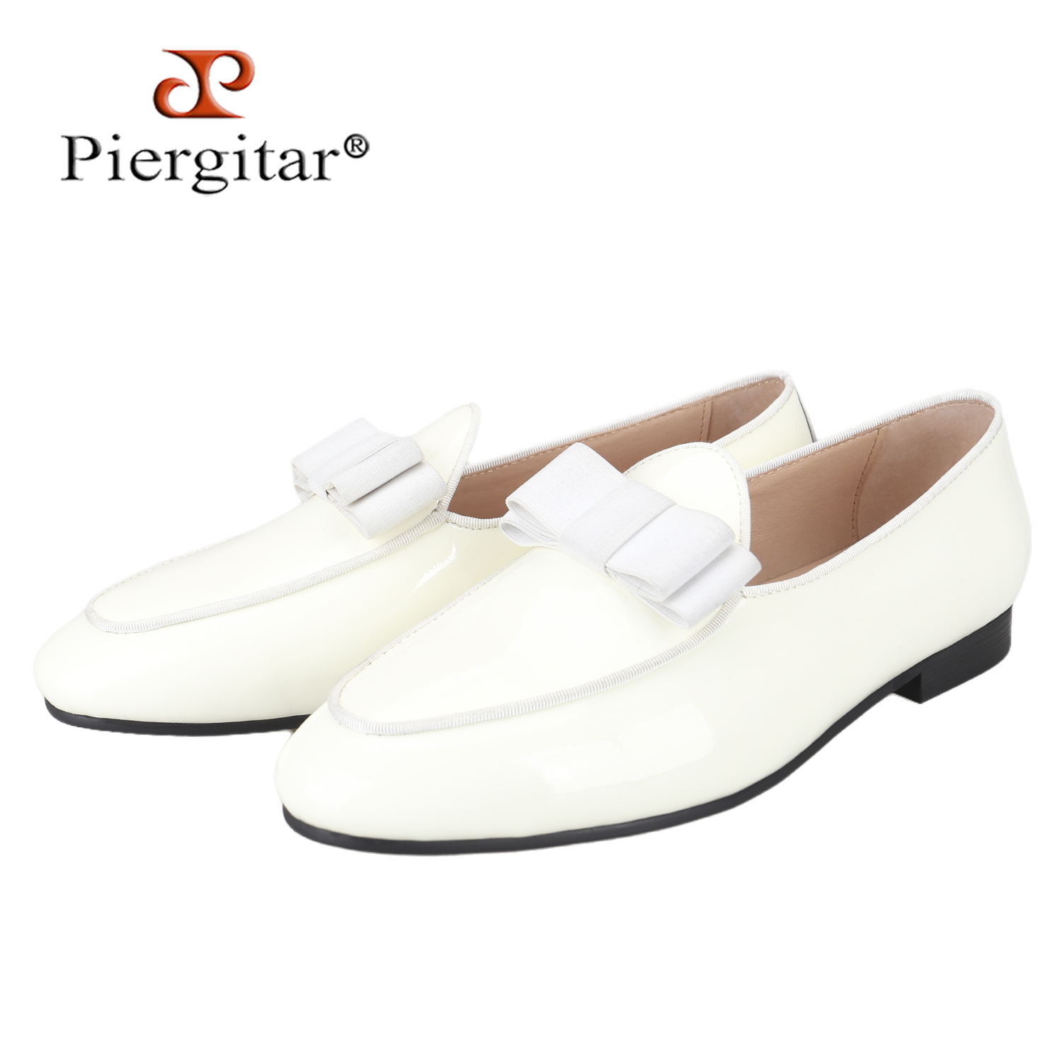 Men'S Formal Wear Bow Ties - Piergitar White Patent Leather Men's Slip-On