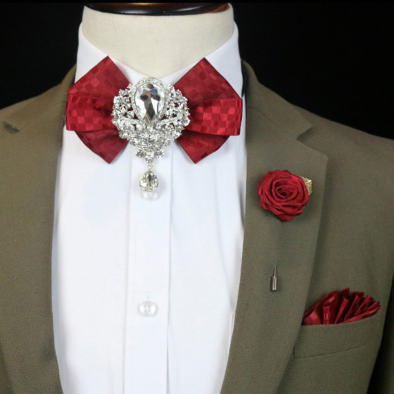 Men'S Formal Wear Bow Ties - Men's Wedding Rhinestone Bow Tie Brooch