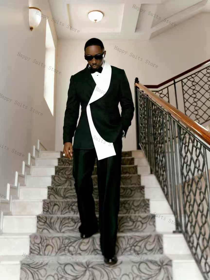 Black White Men Suit Set 2 Pcs - Men Formal Wear Black And White review and price