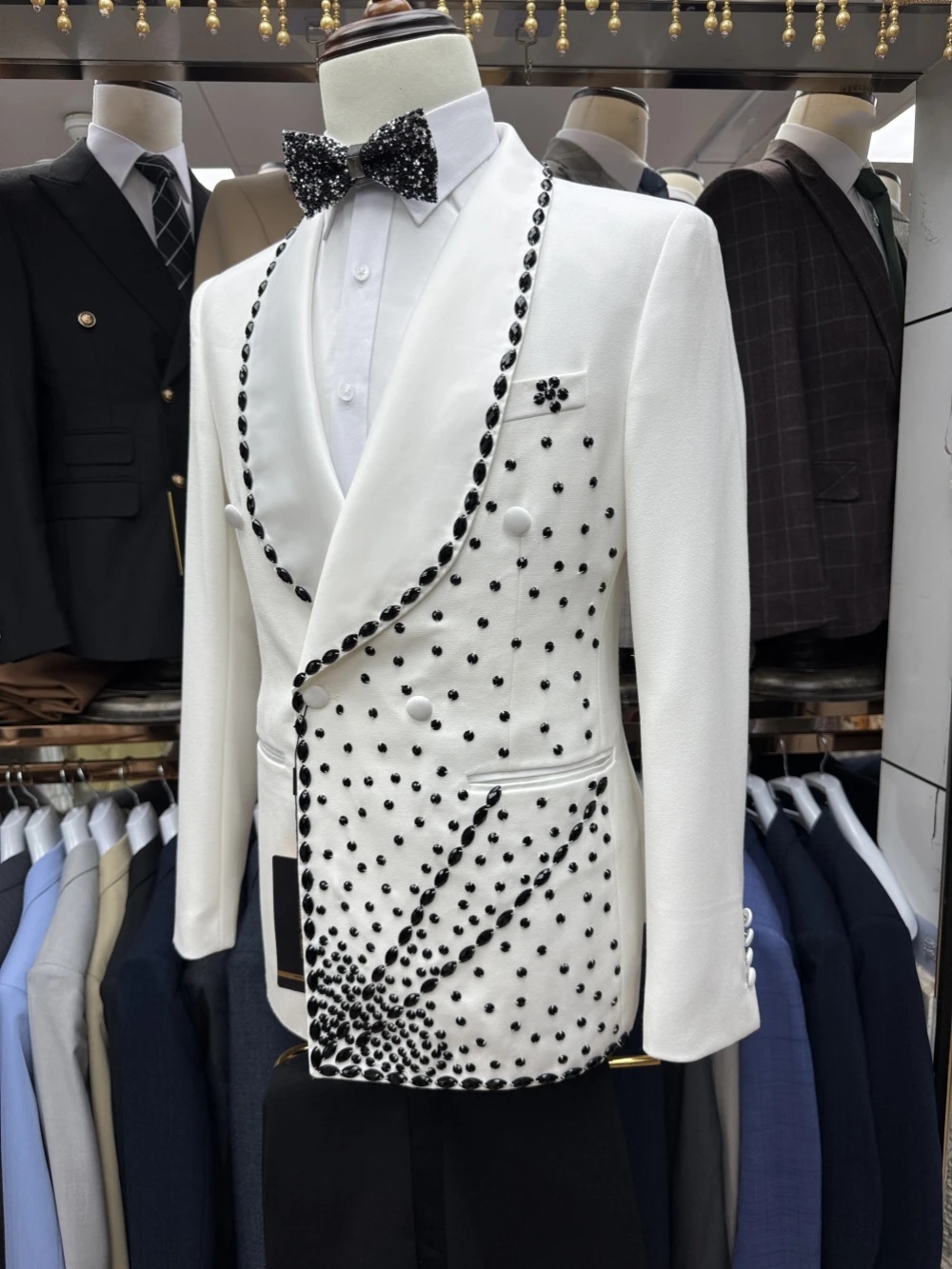 White Groom Men Suit Set 2 Pie - Men Formal Wear Black And White review and price