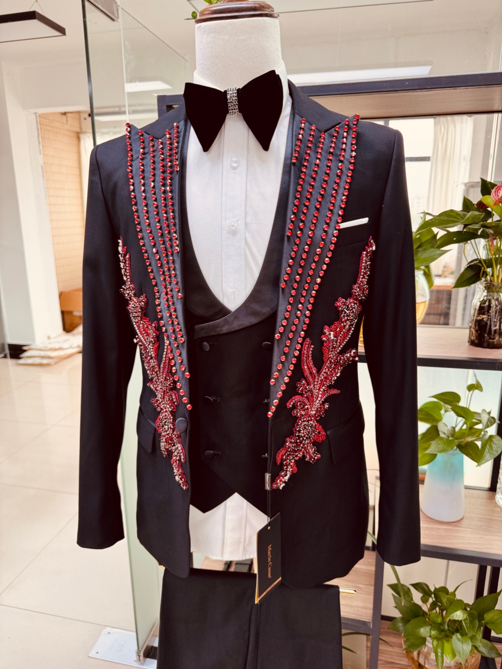 New Men's Red Crystal Suit Set - Men Formal Wear Red review and price