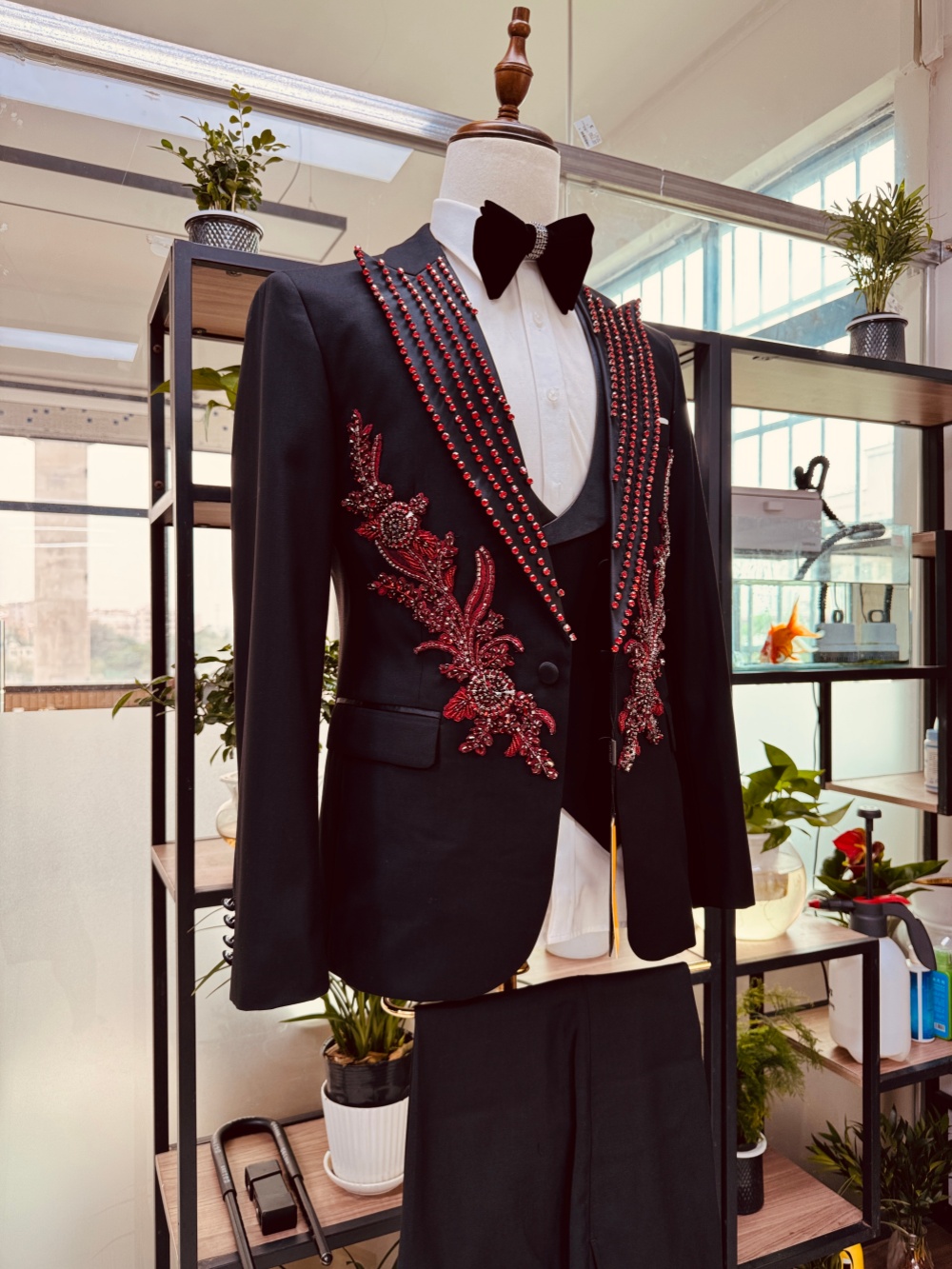 New Men's Red Crystal Suit Set - Men Formal Wear Red review and price