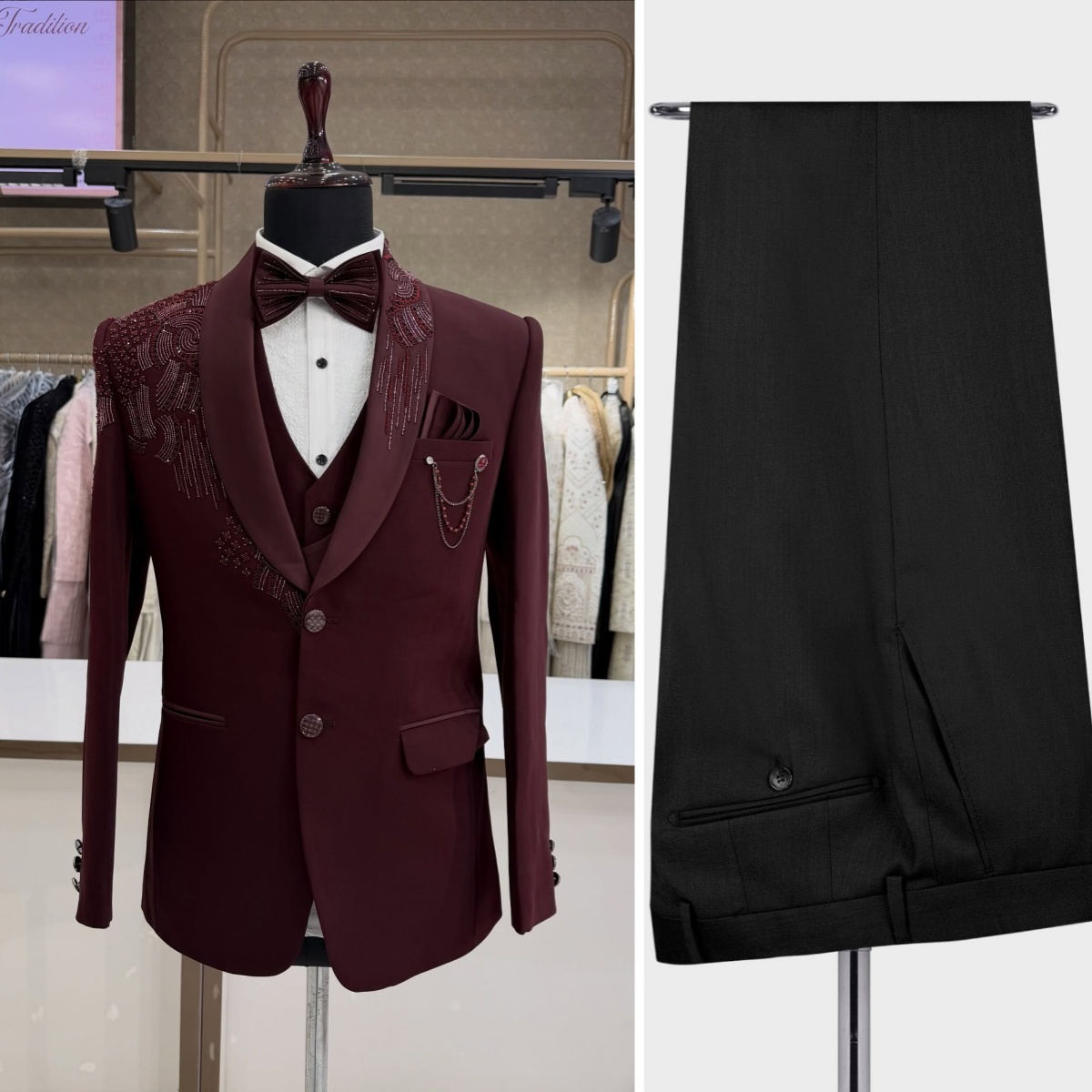 3 Pieces Groom Wedding Tuxedos - Men Formal Wear Red review and price