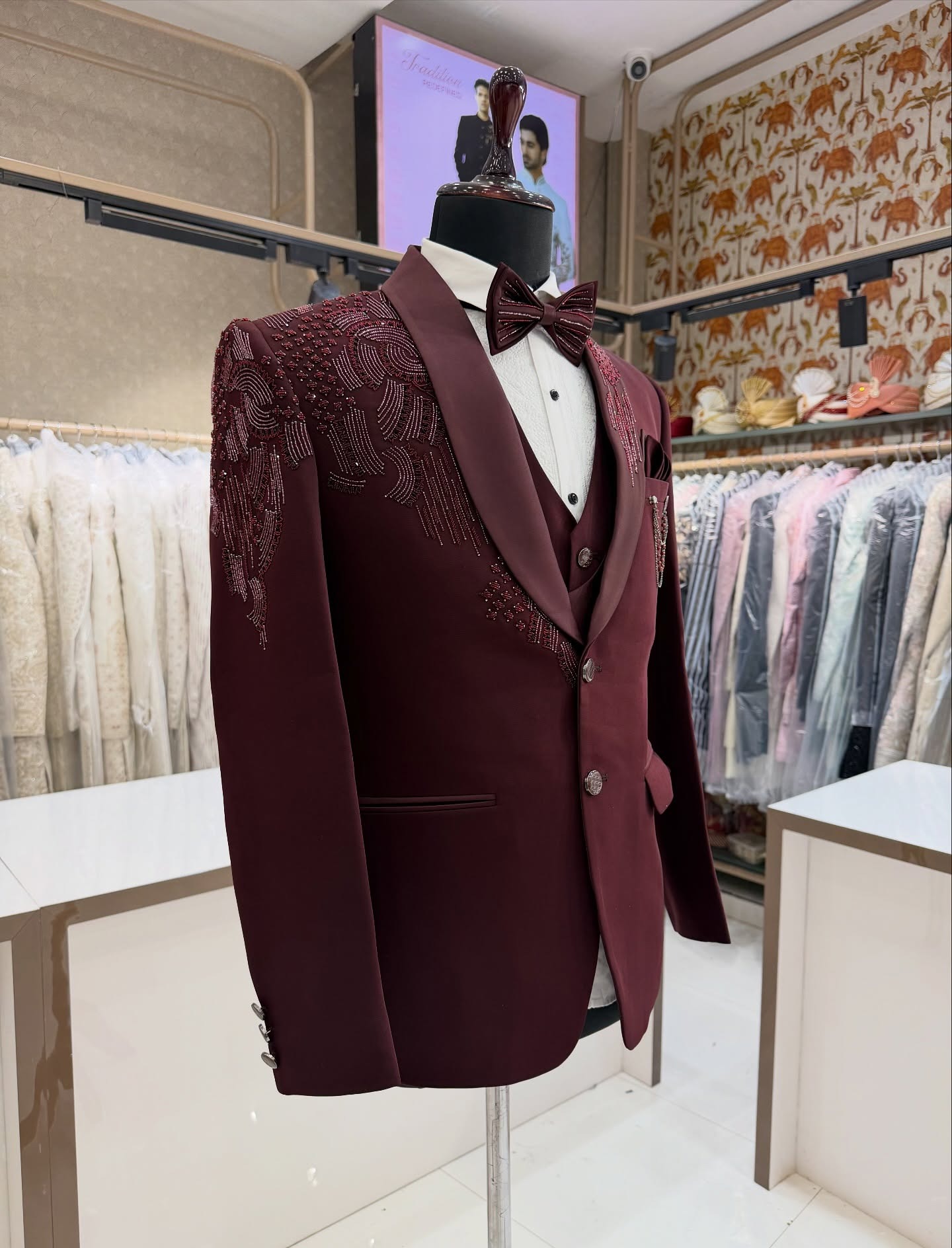 3 Pieces Groom Wedding Tuxedos - Men Formal Wear Red review and price