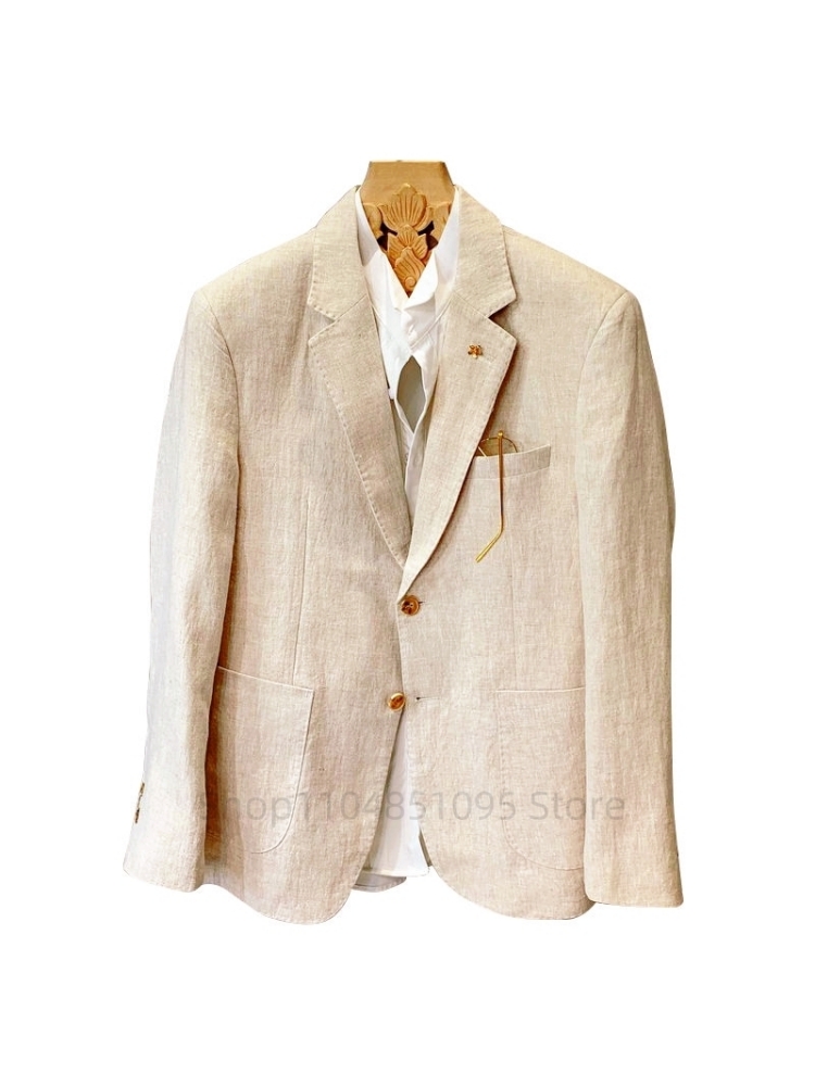 Beige Men Suit Linen Blazers J - Men Formal Wear Top review and price