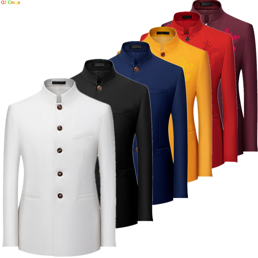 2026 Men's Chinese Style Long  - Men Formal Wear Black And White review and price