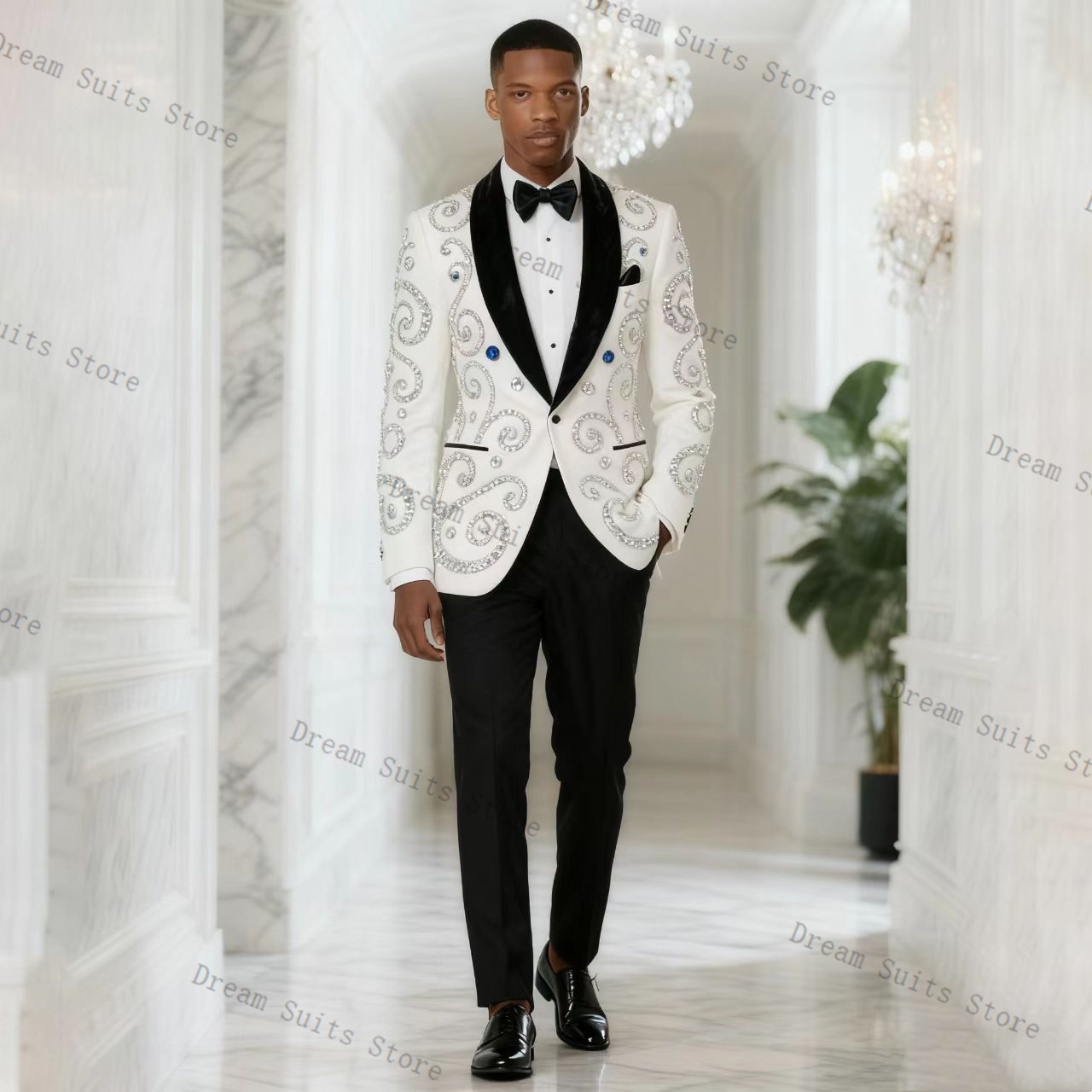 White Men Suit Set 2 Piece Bla - Men Formal Wear Black And White review and price