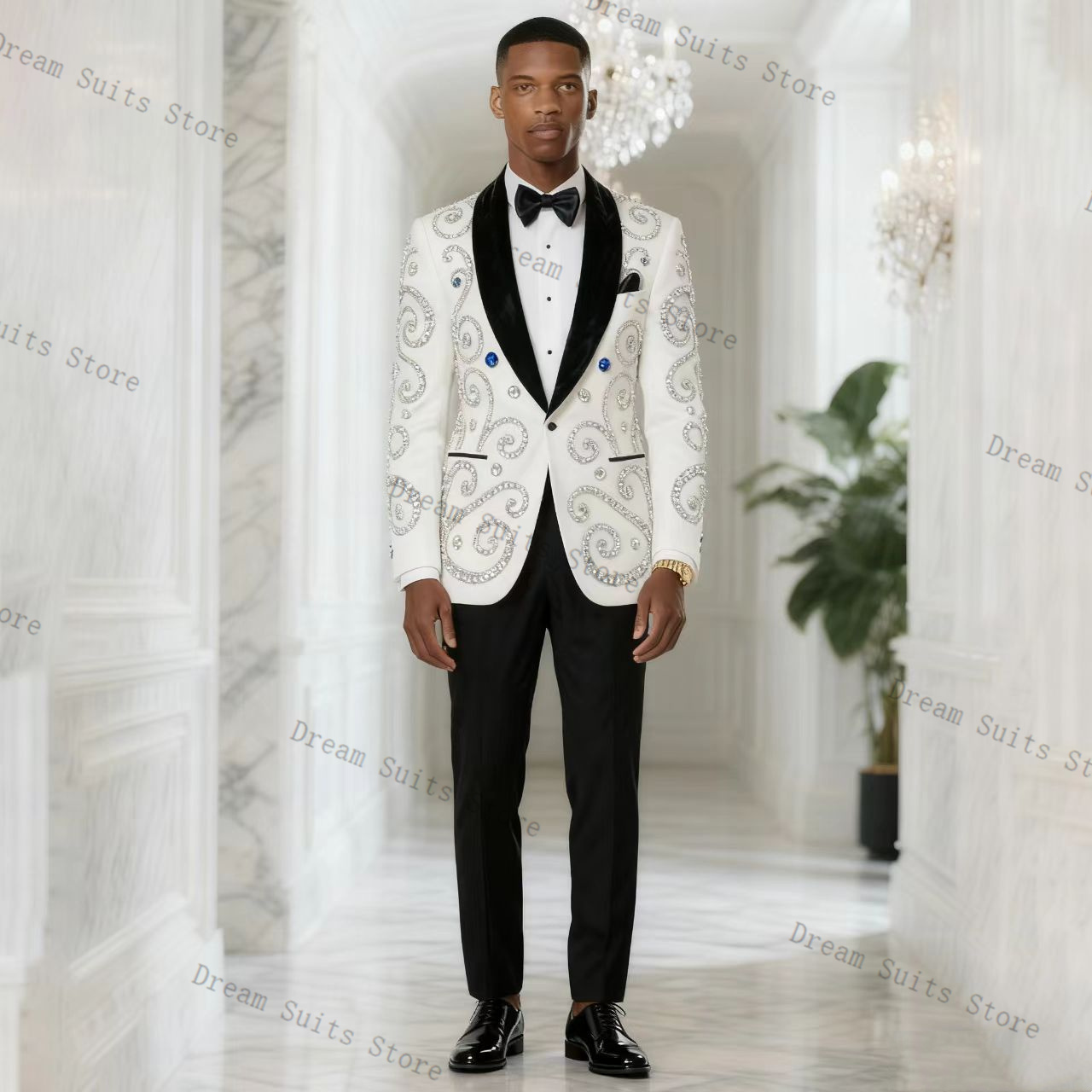 White Men Suit Set 2 Piece Bla - Men Formal Wear Black And White review and price