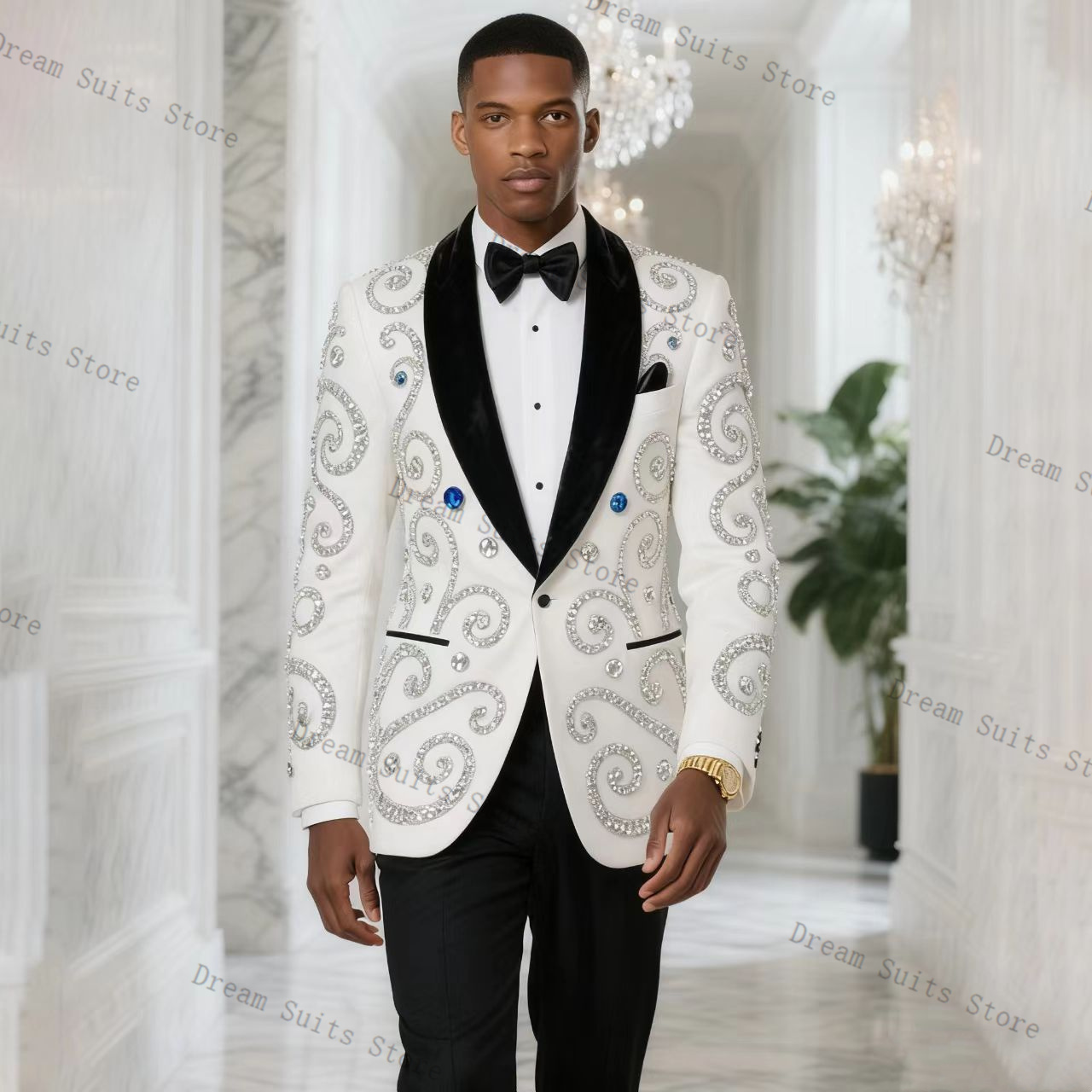 White Men Suit Set 2 Piece Bla - Men Formal Wear Black And White review and price