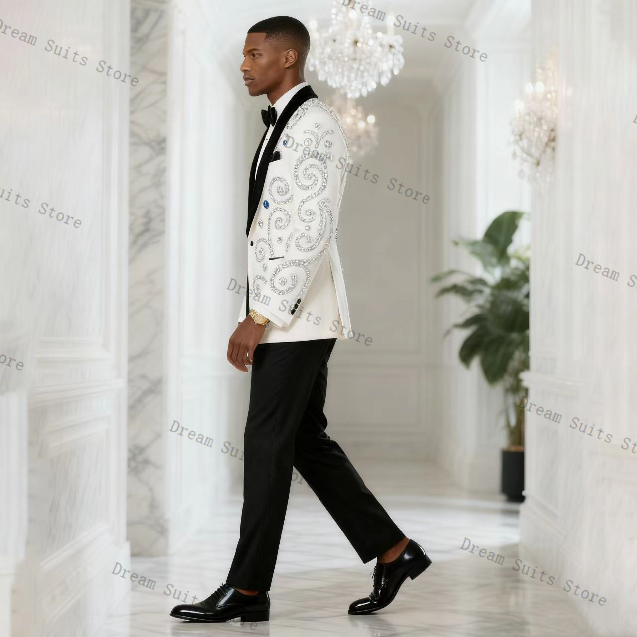 White Men Suit Set 2 Piece Bla - Men Formal Wear Black And White review and price