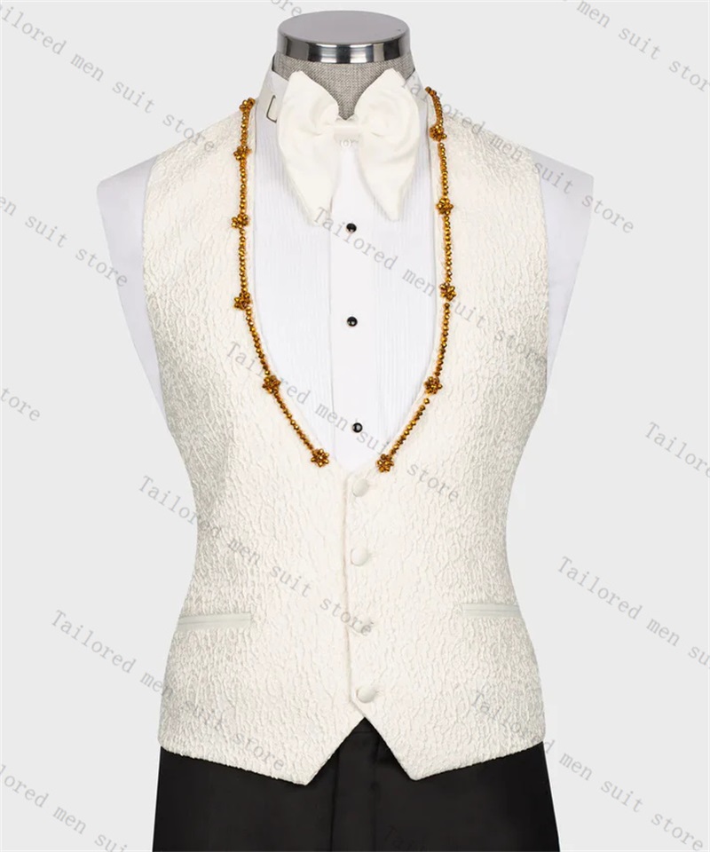 Groom Men Suits Pants Set 2 Pc - Men Formal Wear Black And White review and price
