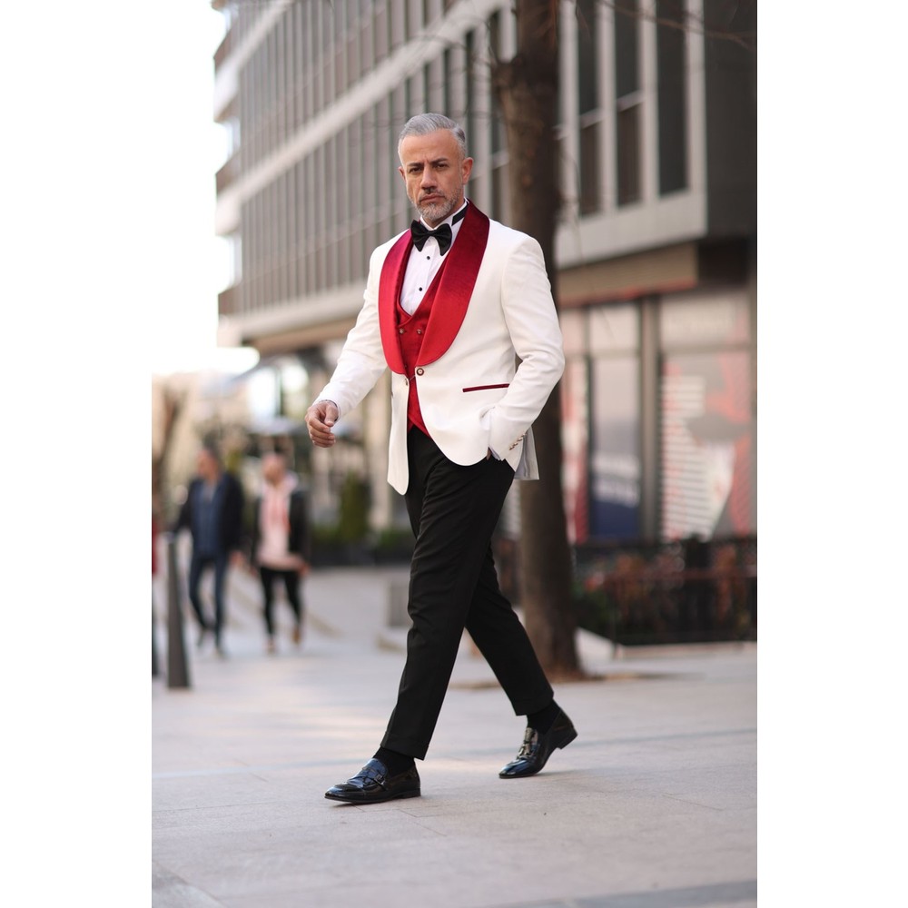 Red White Men Wedding Tuxedos  - Men Formal Wear Red review and price