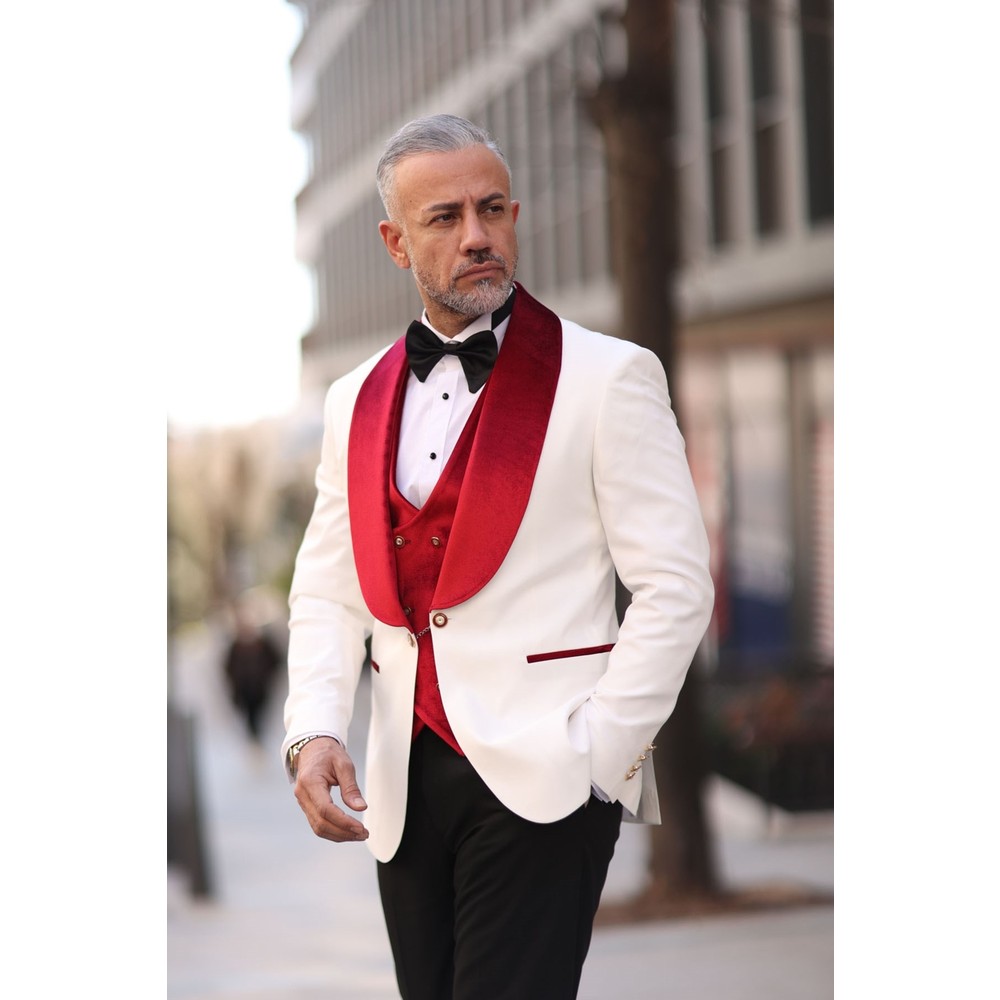 Red White Men Wedding Tuxedos  - Men Formal Wear Red review and price