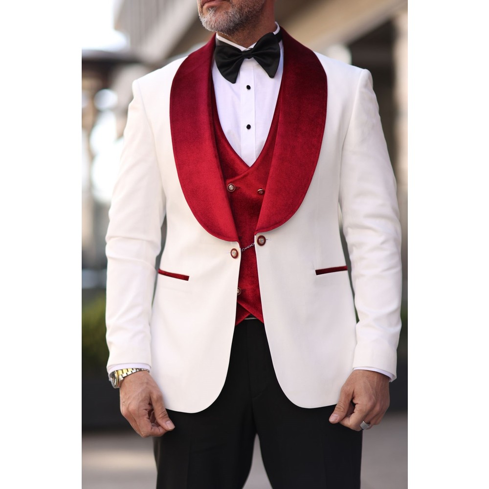 Red White Men Wedding Tuxedos  - Men Formal Wear Red review and price