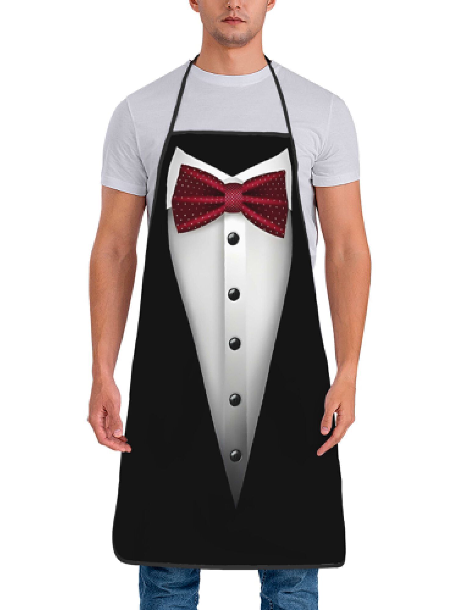 Tuxedo Apron Red Bow Tie Kitch - Men Formal Wear Black And White review and price