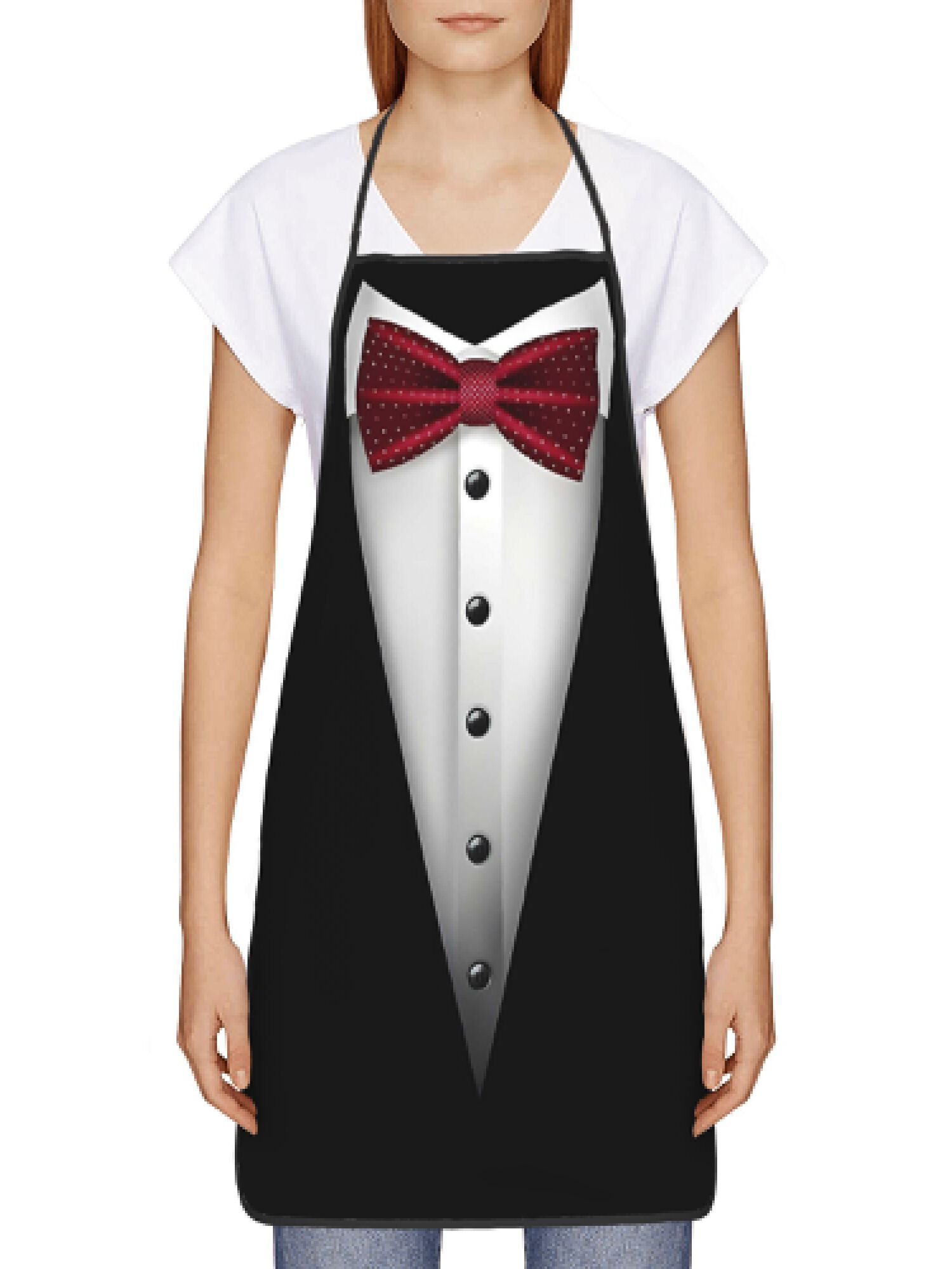 Tuxedo Apron Red Bow Tie Kitch - Men Formal Wear Black And White review and price